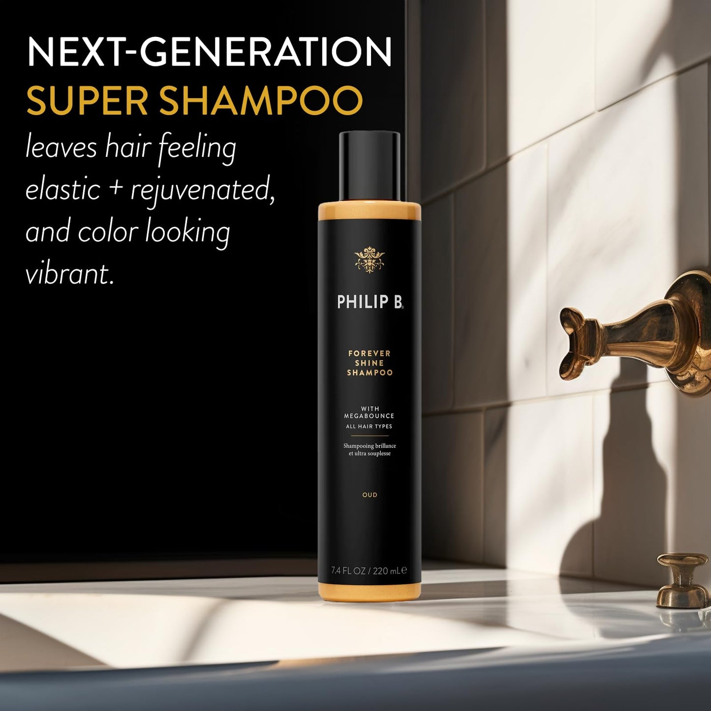 PHILIP B Forever Shine Shampoo, 7.4 fl. oz. (220 ml) - Volumizing Cleanser With Notes of Pure Oud Leaves Hair Smooth & Glossy, Reduces Frizz, For All