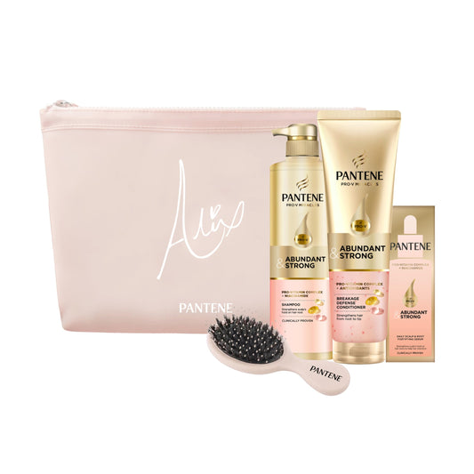 Alix Earle Pantene Abundant & Strong 5-Piece Gift Set - Regimen includes Shampoo (13.5 oz), Conditioner (8 oz), Serum (2 oz) for Hair Loss, Thinning