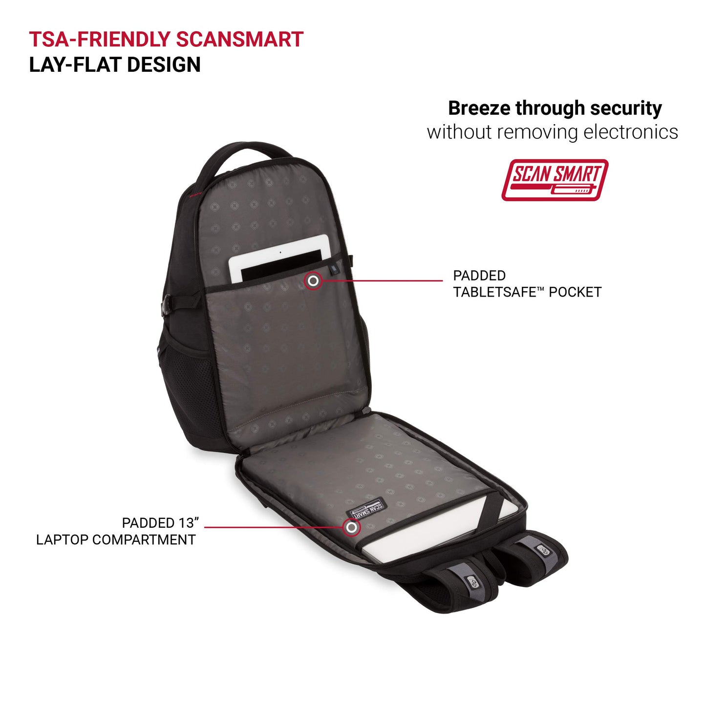 SwissGear 1900 Scansmart Mini/Slim Version, Fits Most 13 Inch Laptops and Tablets, TSA Friendly Backpack, Black
