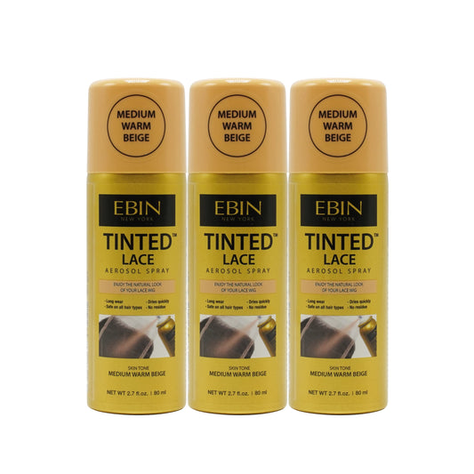 EBIN NEW YORK Tinted Lace Aerosol Spray 3pack - Medium Warm Beige 2.7 Oz/ 80 mL | Quick Dry, Water-Resistant, No Residue, Even Spray, Matching Skin