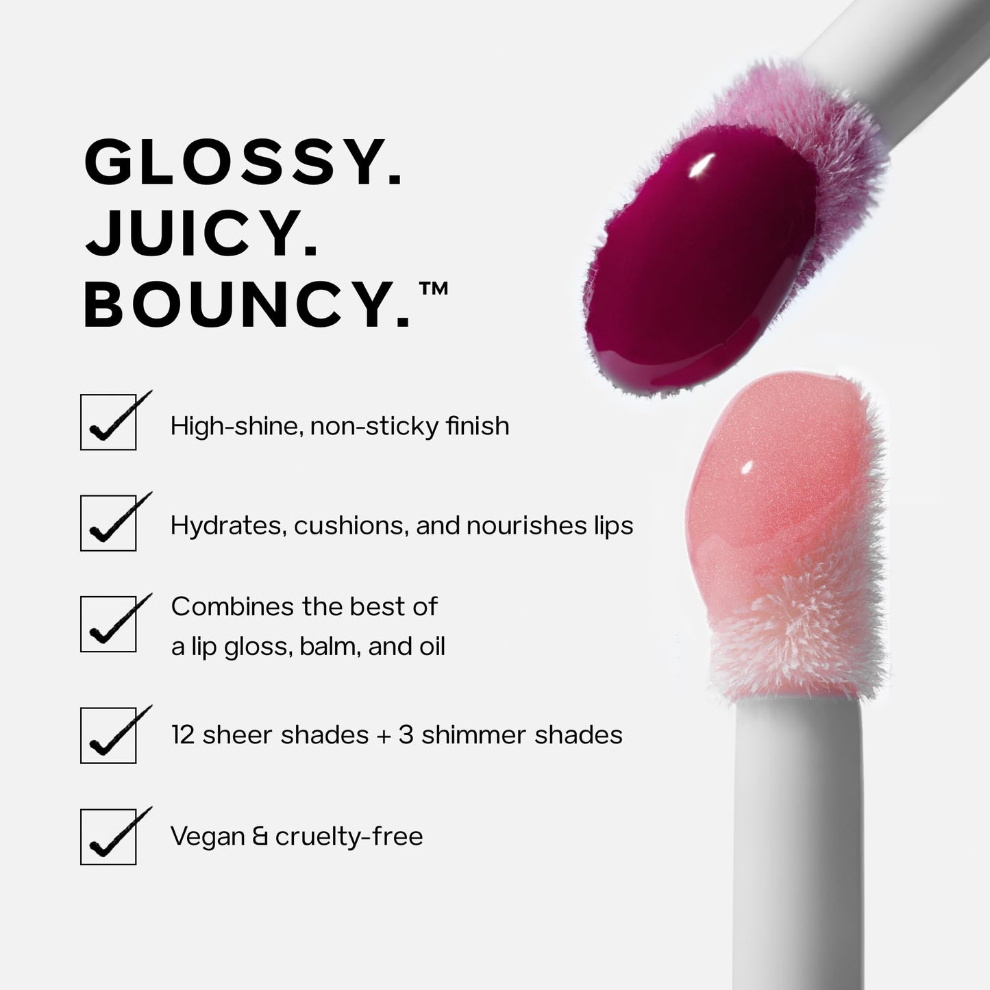 Saie Glossybounce High-Shine Hydrating Lip Gloss Oil - Sheer Tinted Lip Oil with Hyaluronic Acid + Jojoba Oil for Long-Lasting Moisture (.17 oz)