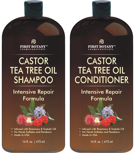 Castor Tea Tree Shampoo Conditioner - An Anti Hair Loss Set Thickening formula For Hair Regrowth, Anti Thinning Sulfate Free For Men & Women Anti