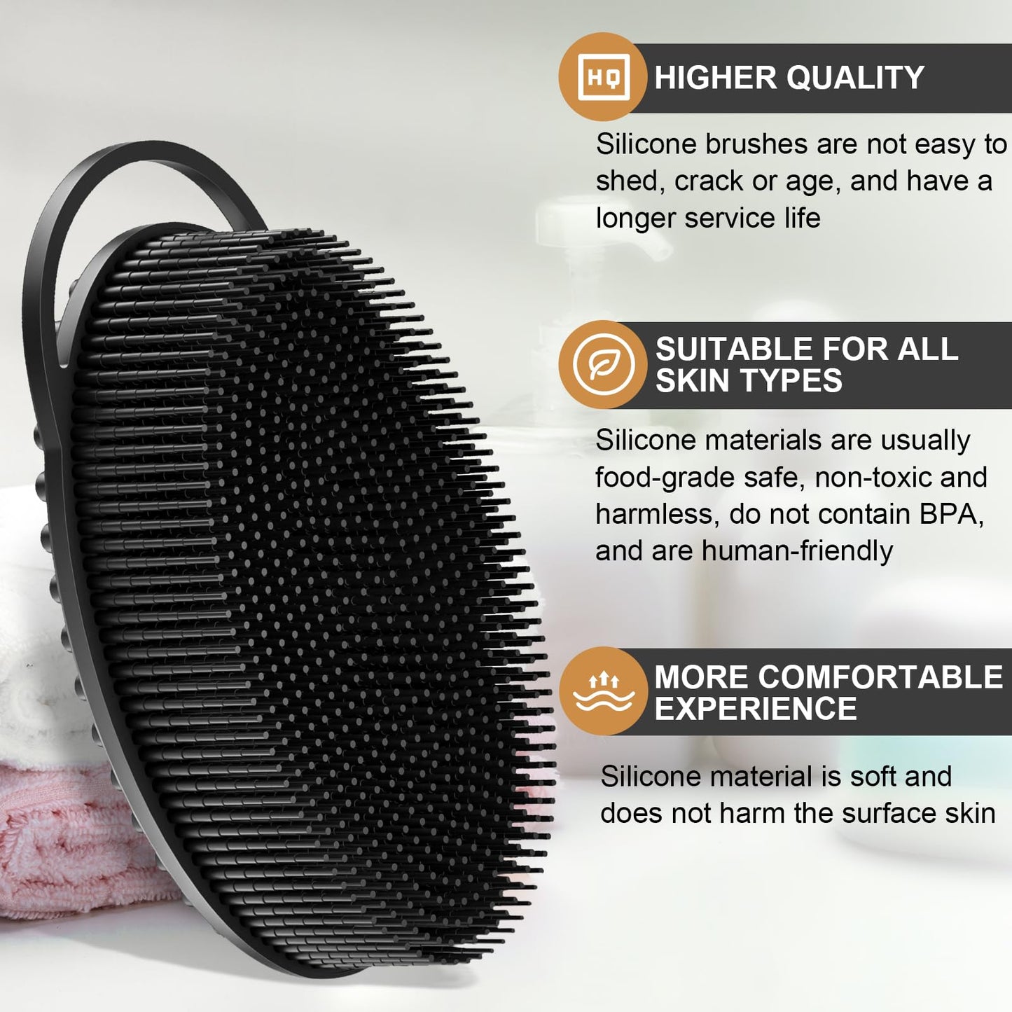 Metene Silicone Exfoliating Body Scrubber with Loop, Body Scrubber for Men and Women, Silicone Loofah for Shower, Soft Silicone for Shower and Bath