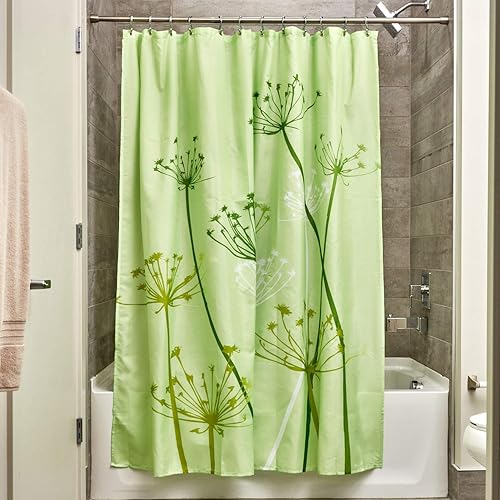 iDesign Thistle Floral Fabric Bathroom Shower Curtain - 72" x 72", Green