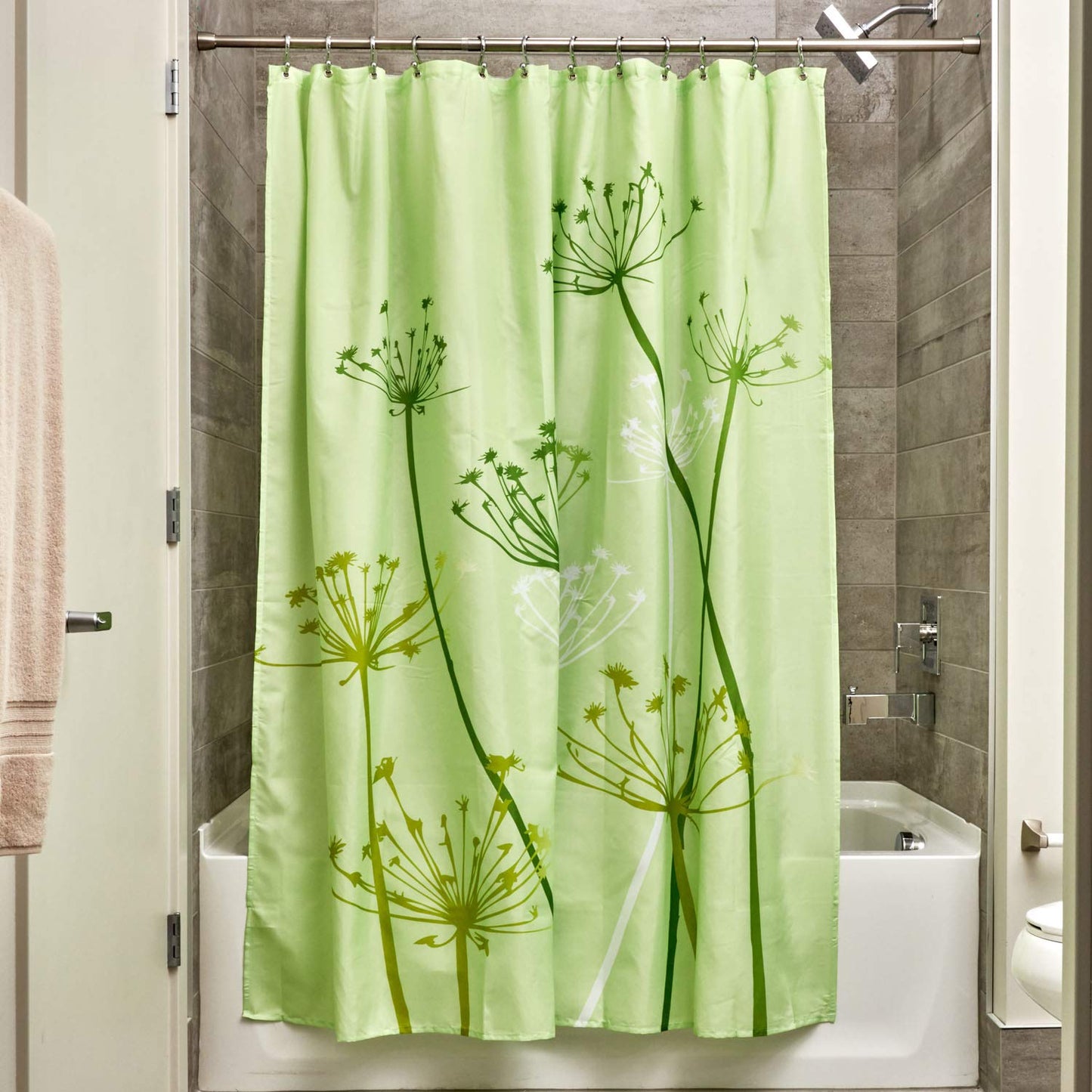 iDesign Thistle Floral Fabric Bathroom Shower Curtain - 72" x 72", Green