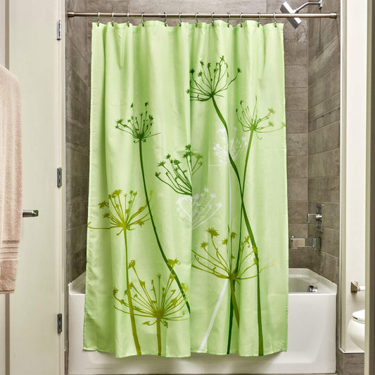 iDesign Thistle Floral Fabric Bathroom Shower Curtain - 72" x 72", Green