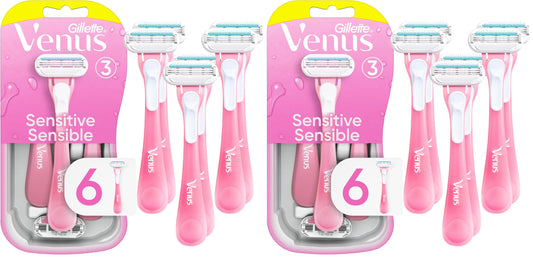 Gillette Venus Sensitive Disposable Razors for Women with Sensitive Skin, Delivers Close Shave with Comfort, 6 Count, (Pack of 2) Beauty and Personal Care Gillette Venus Default Title