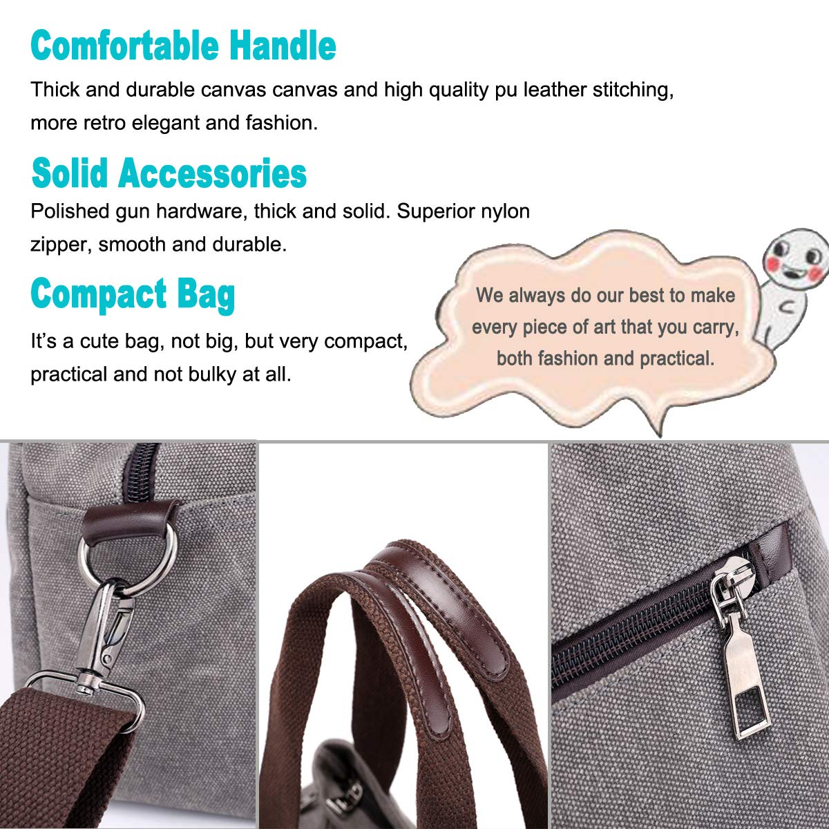 DOURR Hobo Handbags Canvas Crossbody Bags for Women, Multi Compartment Tote Purse Medium Satchel (Gray)