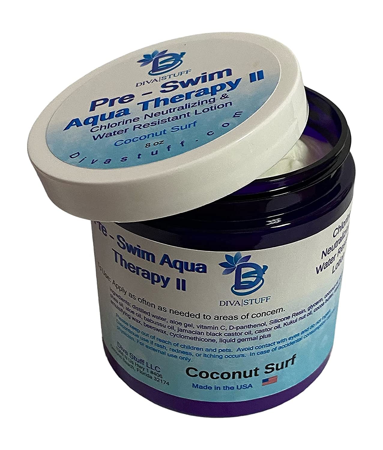 Diva Stuff Pre-Swim Aqua Therapy Chlorine Neutralizing Body Lotion, Protects Skin From Chlorine and Salt Water (Coconut Surf Water Resistant)
