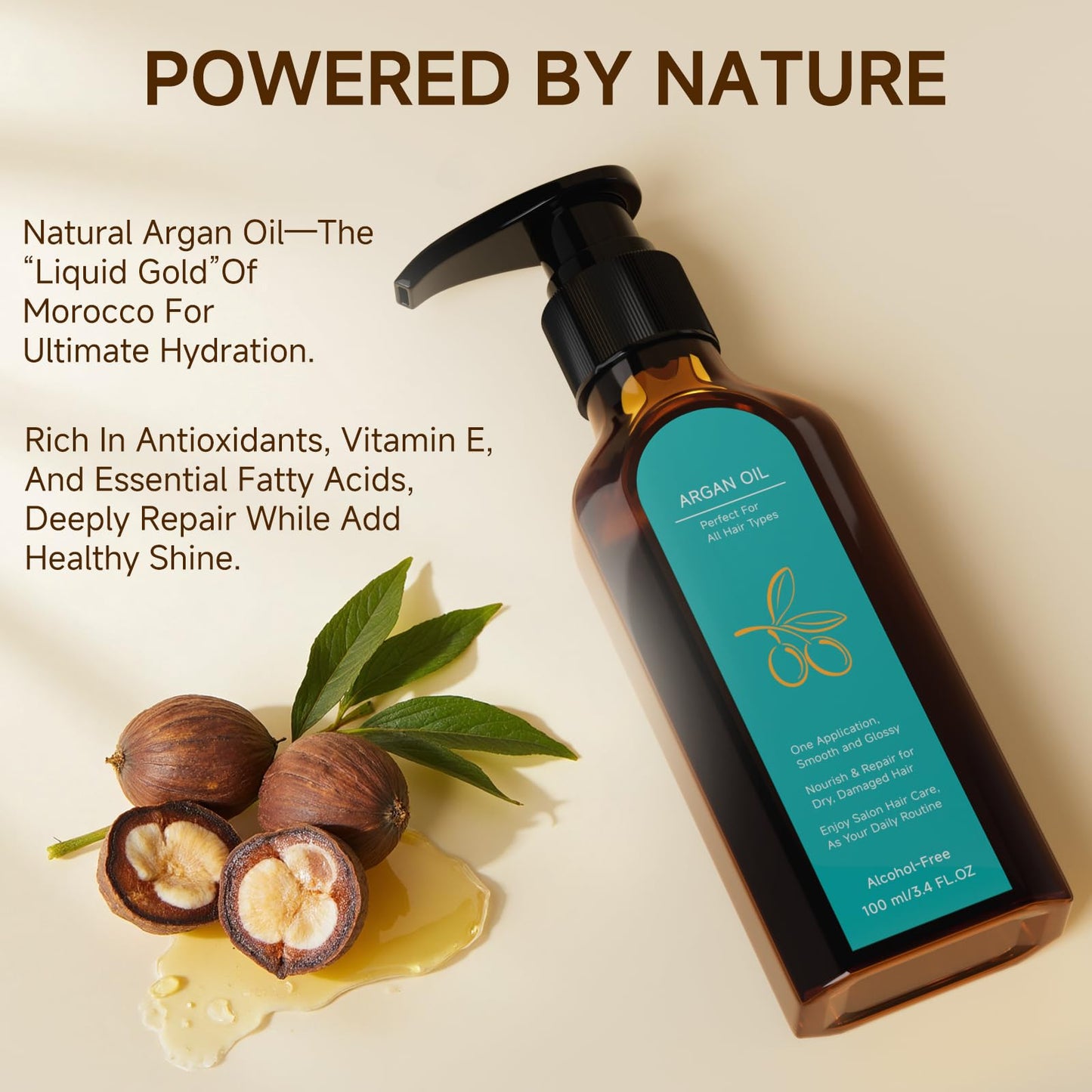 Outccogo Moroccan Argan Oil, Hair Oil for Frizzy Hair, Nourishing Smooths Moroccan Hair Oil for Frizz Control Curly Long Dry Damaged Curly Hair