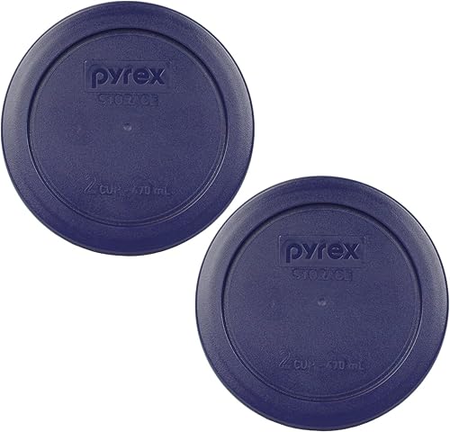 Pyrex 7200-PC 2 Cup Dark Blue Round Storage Lids - Original Genuine Pyrex Lids - 2 Pack