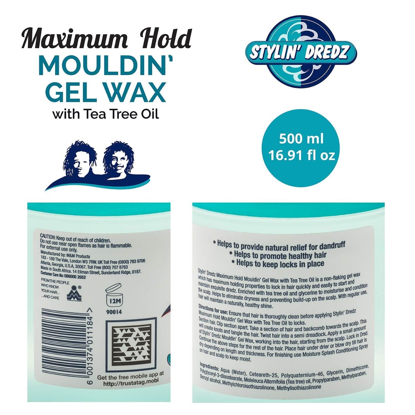 Stylin Dredz Mouldin' Gel Wax with Tea Tree Oil - Twist n Lock - Maximum hold (500 ml, Single)