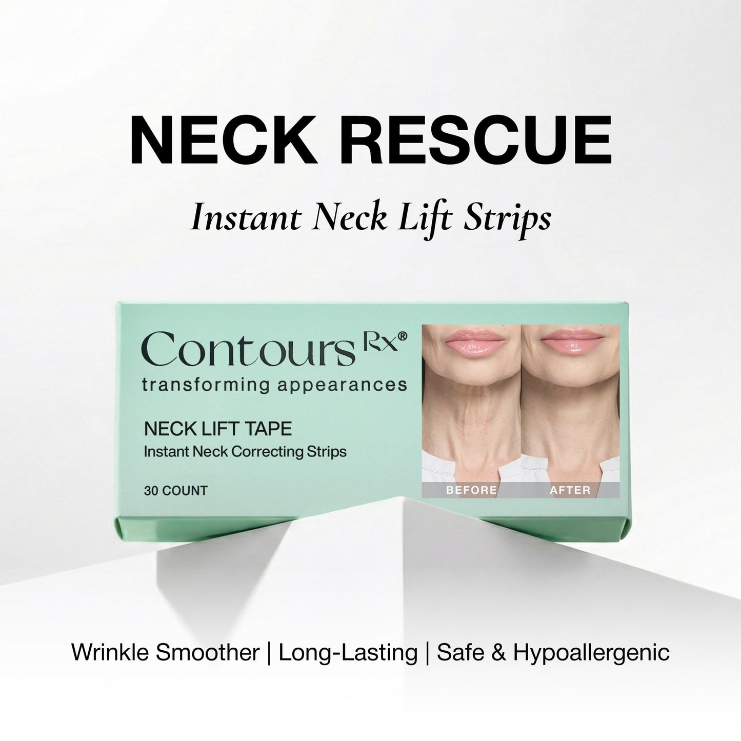 Contours Rx Neck Tightening Tape (30 Count) - Moisturizing Invisible Neck & Décolleté Strips - Instantly Smoothens & Tightens Neckline - Cosmetic Tape