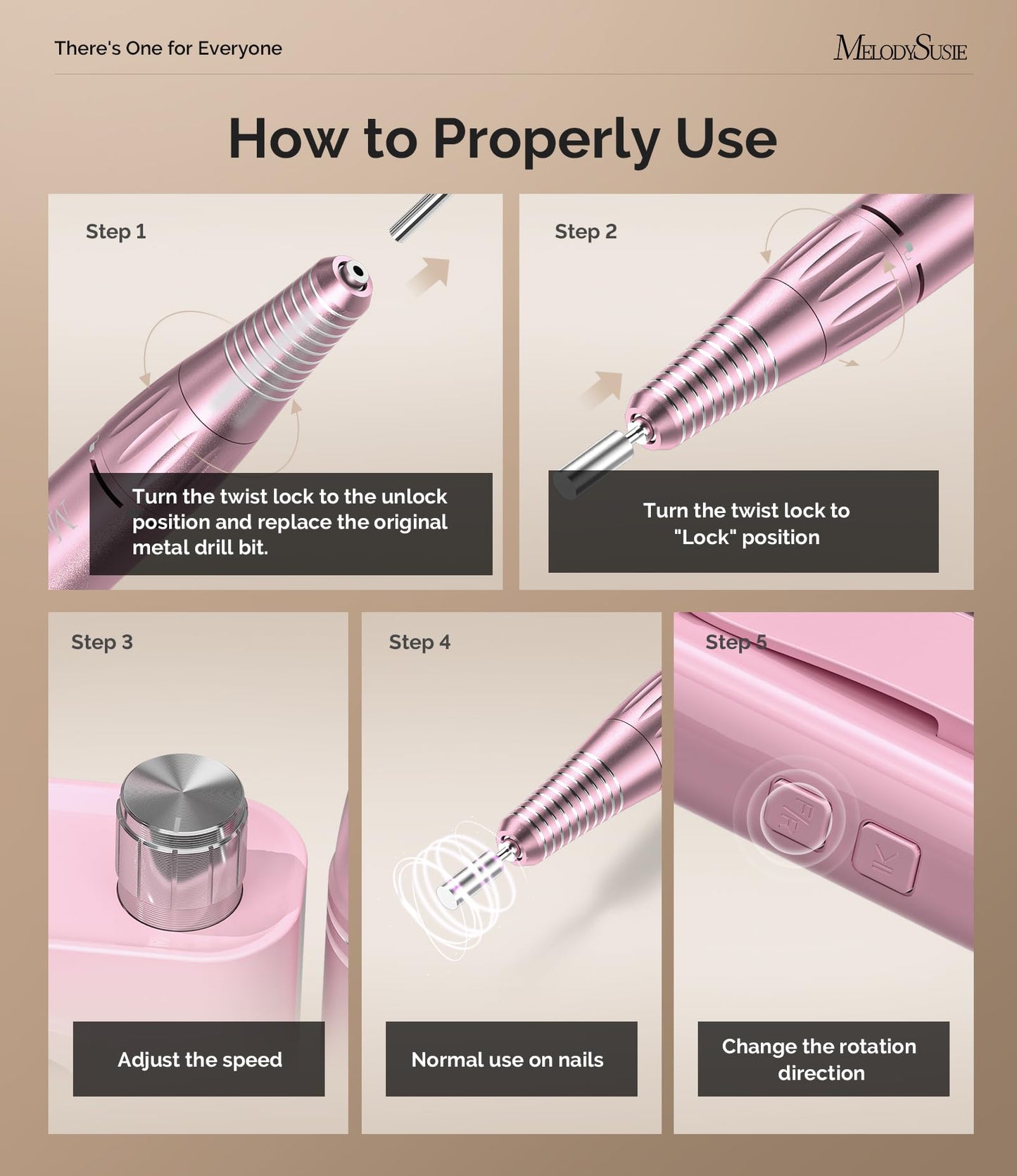 MelodySusie Entry-Level Clip-On Rechargeable Essential Nail Drill, SC300F 30000RPM E-File with LCD Display for All Manicure Shaping & Gel Removal Beauty and Personal Care MelodySusie