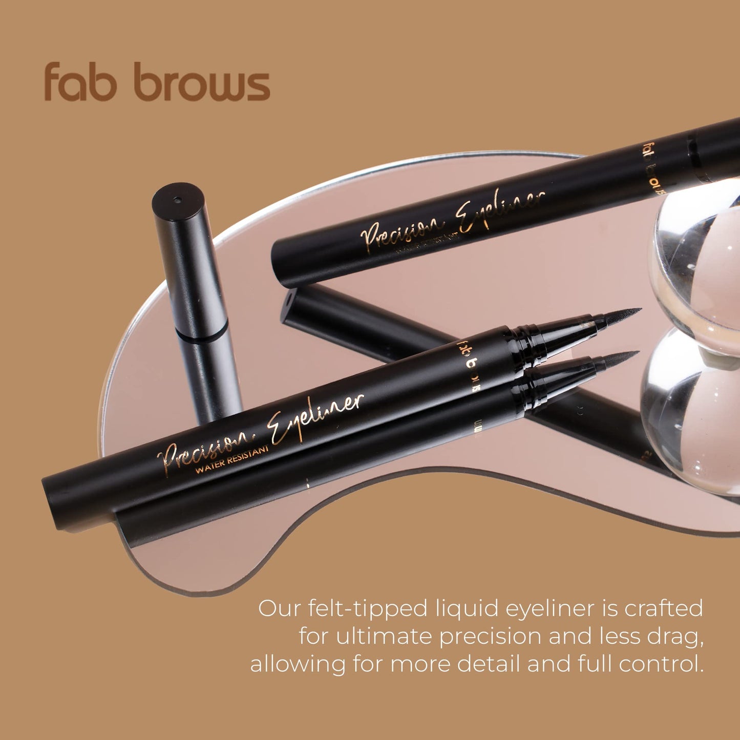 Fab Brows Precision Liquid Eyeliner - Felt-Tipped Liquid Eyeliner Pen - Richly Pigmented Waterproof Black Eyeliner - Achieves Thin or Thick Strokes