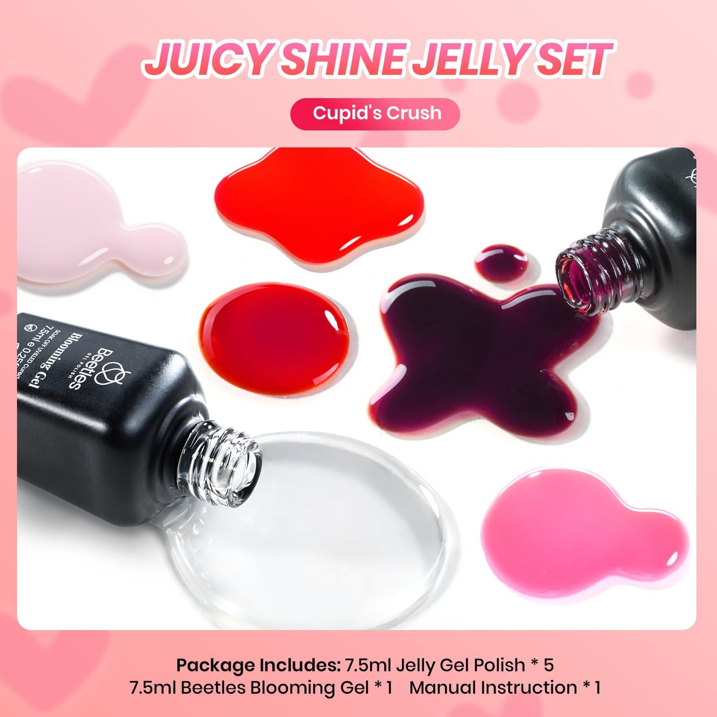 Beetles Blooming Gel Nail Polish Set, 6 Colors Red Pink Wine Jelly Gel Polish Kit, Cupid’s Crush Soak Off UV Gel for Aura Ombre Marble Nail Art DIY Beauty and Personal Care beetles Gel Polish