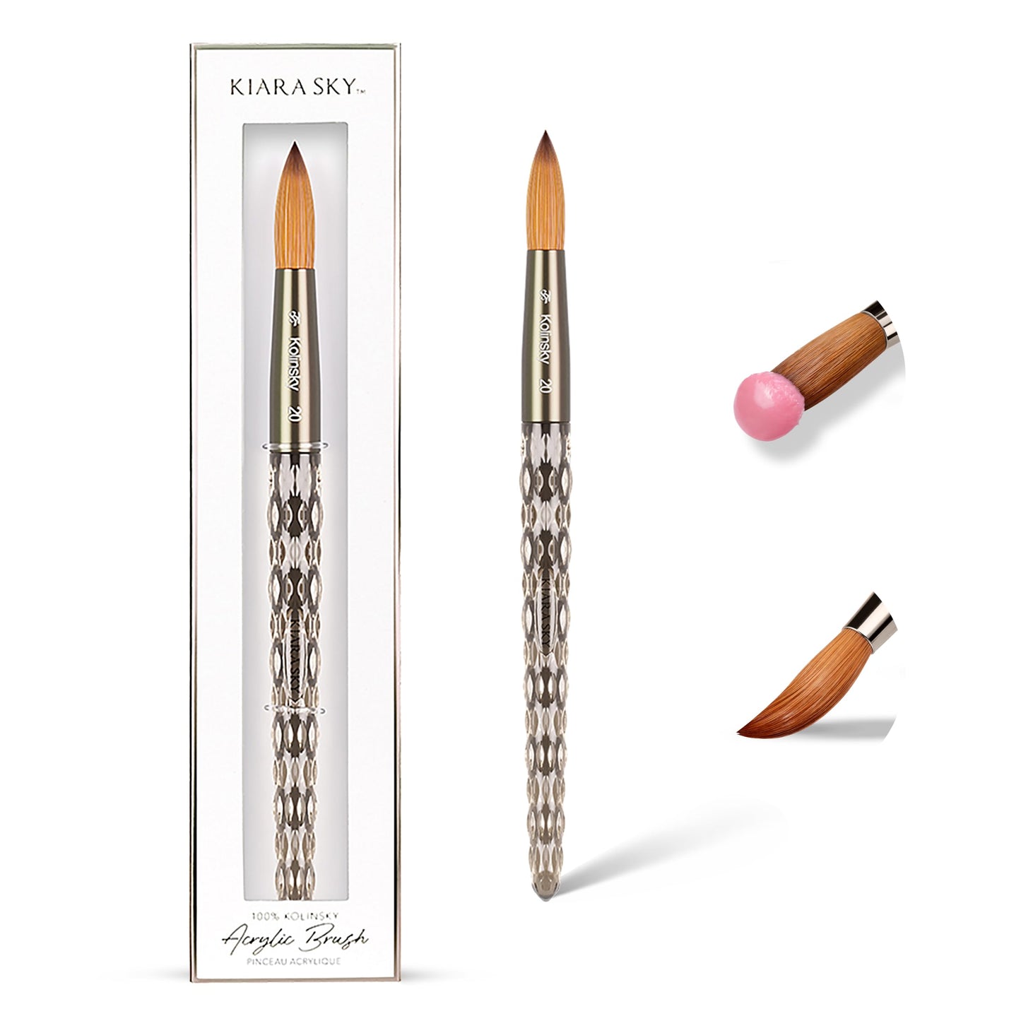 Kiara Sky Kolinsky Acrylic Nail Brush #20 - Pure Kolinsky Sable Hair, Black Crystal Handle, Acetone Resistant, for Acrylic Application, Extensions Beauty & Personal Care KIARA SKY