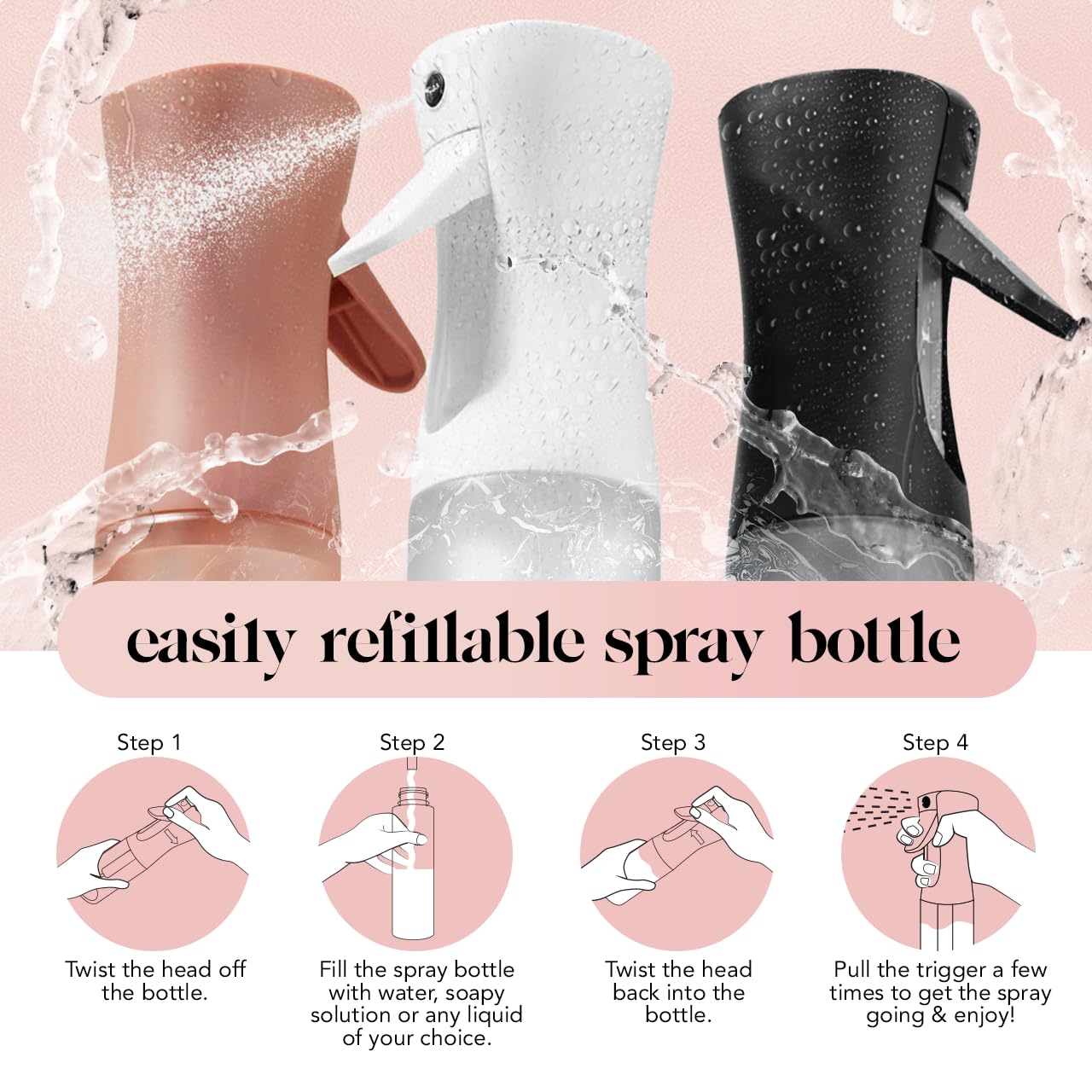 Kitsch Continuous Spray Bottle for Hair | Fine Mist Water Mister for Hair Styling – Spray Bottles for Cleaning, Plants & More – Terracotta, 5 oz