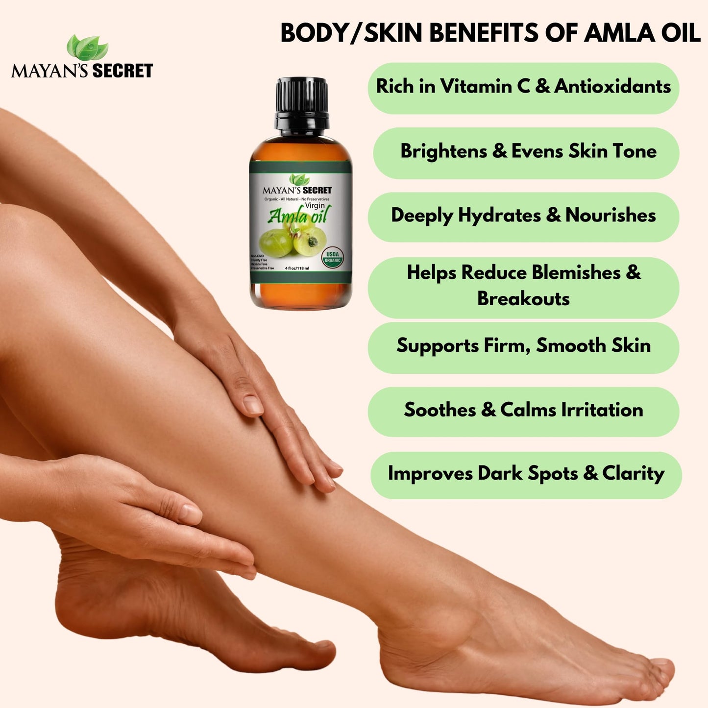 Mayan's Secret - 4oz Pure Amla Oil for Hair Growth Cold Pressed Virgin Organic USDA Certified