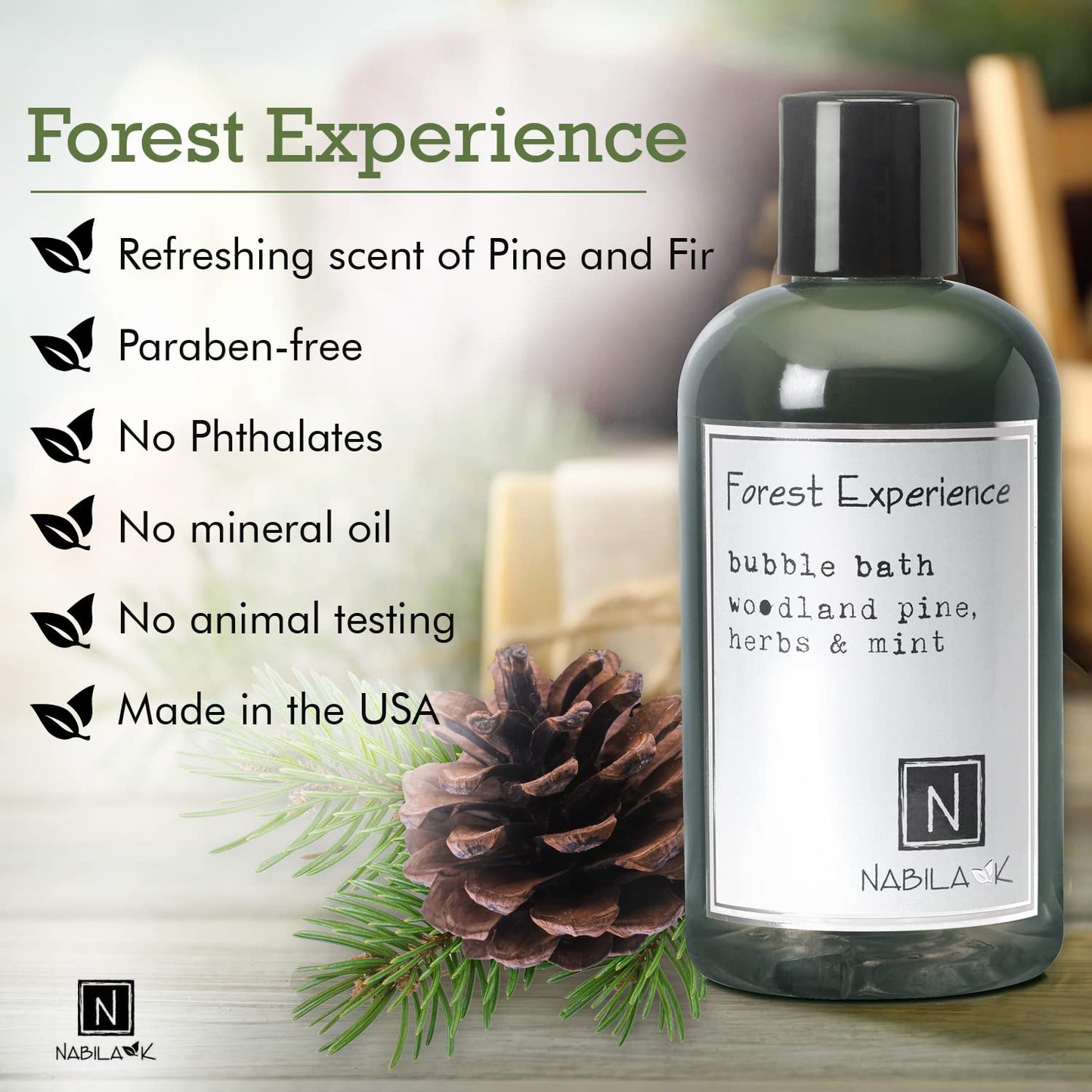 Nabila K Forest Experience Travel Size Bubble Bath with Pine, Herbs & Mint - Natural & Organic, Sulfate-Free, Tear-Free - Aromatherapy Bath Soak Beauty and Personal Care Nabila K