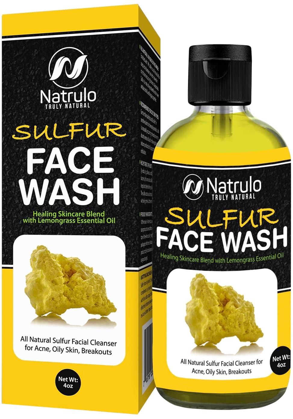Sulfur Face Wash for Acne - All Natural Sulfur Facial Cleanser for Oily Skin, Breakouts - Healing Skincare Blend with Lemongrass Essential Oil - 4oz