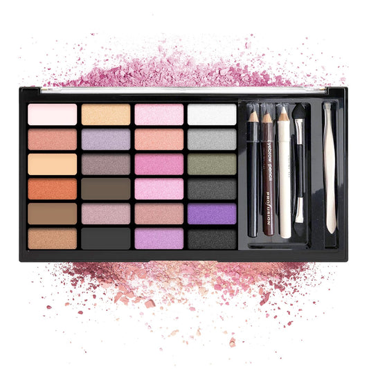 Profusion Cosmetics 24 Shades Eyeshadow Palette - Complete Eye Makeup Kit with Brow & Eyeliner Pencils, Dual Foam Applicator and Tweezers…