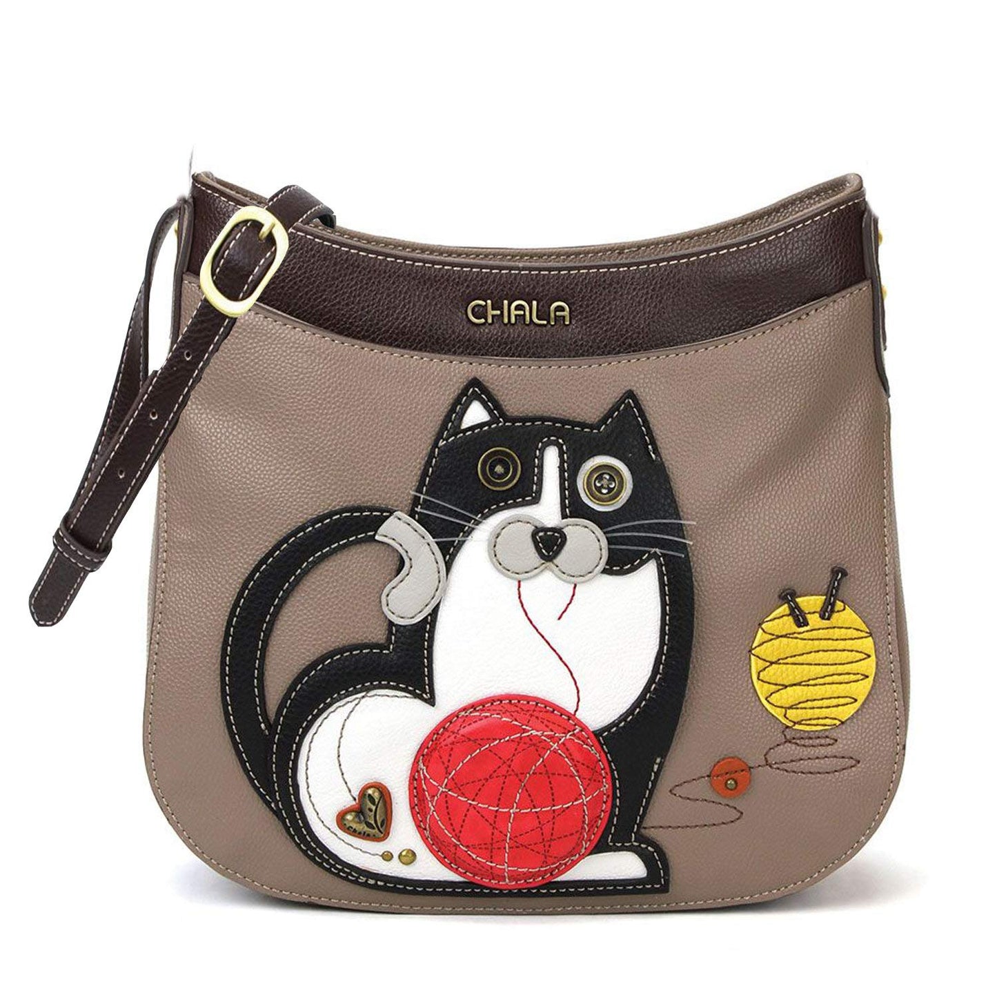 Chala Handbags Fat Cat Crescent Crossbody Handbag Purse, Cat Mom