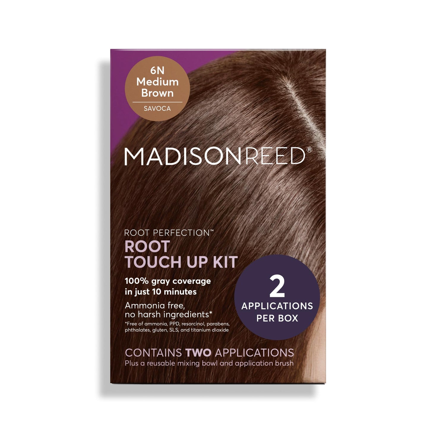 Madison Reed Root Perfection Root Touch Up Kit - 6N Savoca Medium Brown, 2 Permanent Applications, 100% Gray Coverage in 10 Min | PPD-Free