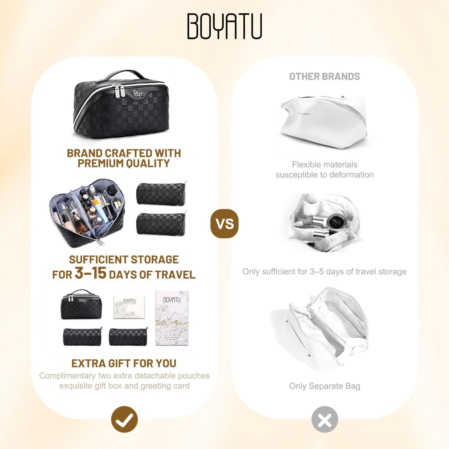 BOYATU Travel Makeup Bag Organizer Cosmetic Bag: 3 Pcs Set Make up Bags for Women with Handle - Waterproof Vegan Leather Toiletry Bags Travel Beauty and Personal Care BOYATU