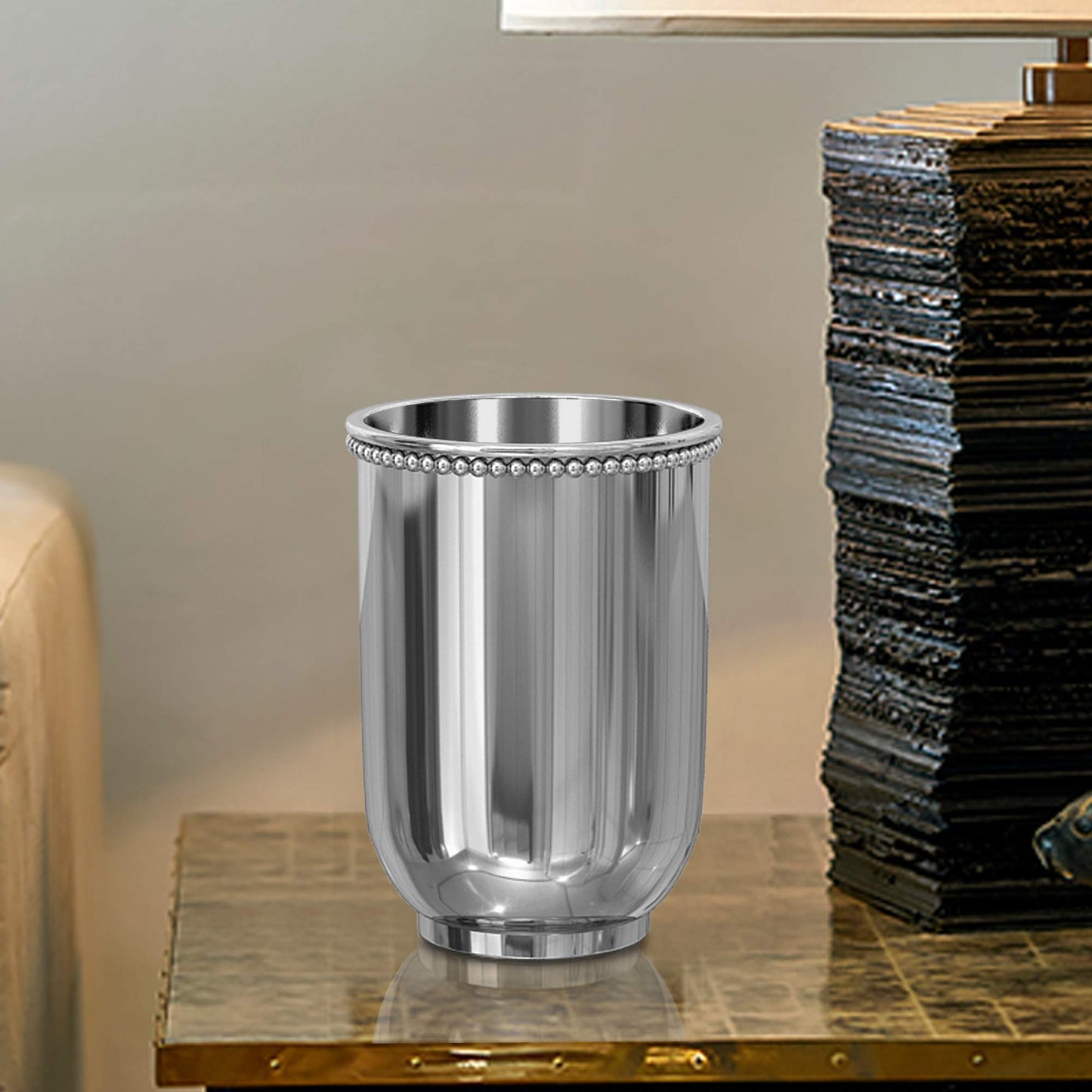 nu steel CHC5H 18/8 Stainless Steel Chic Collection Beaded, Decorative, Cup Holder, Tumblers for Bathroom Countertops, Desk, Dorm, and Vanity Shiny