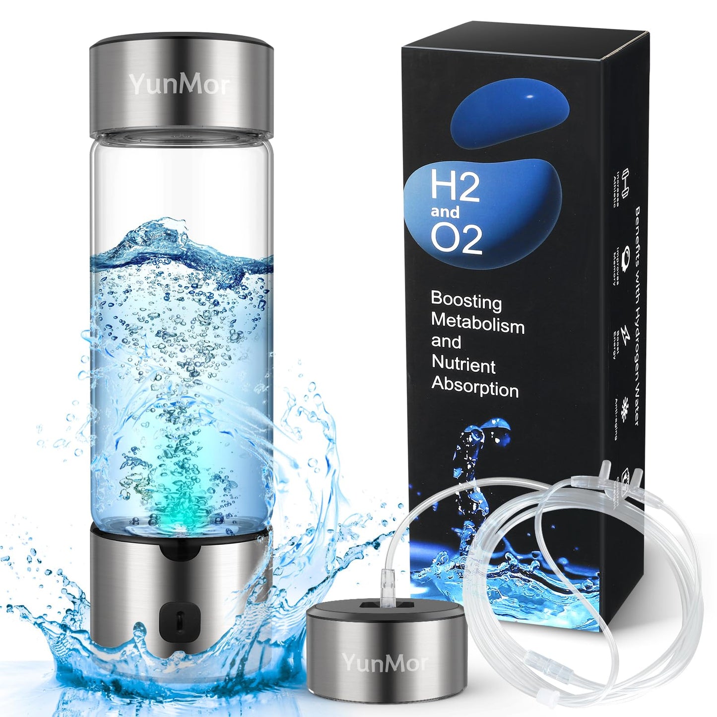 Hydrogen Water Bottle & Hydrogen Water Tablets Alternative - 2800ppb SPE/PEM Tech, 3-Min Electrolysis, Inhalable H2 for Home, Office, Fitness & Daily