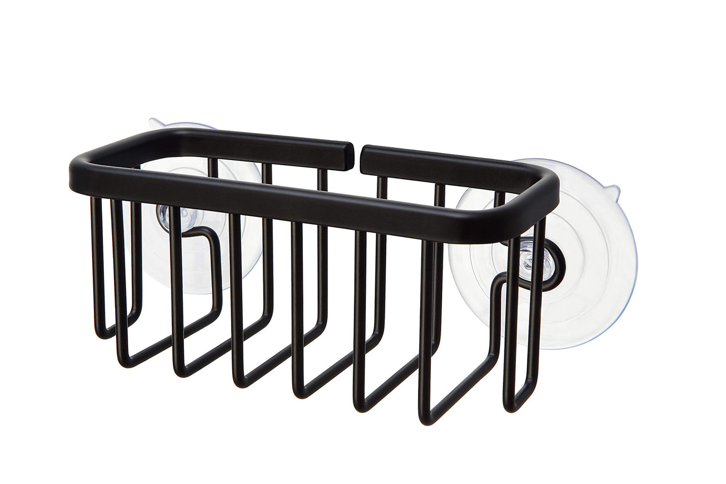 SunnyPoint NeverRust Sink Caddy for Sponges, Soap & Scrubbers, Adhesive Mount with Extra Suction Cup, Aluminum, 6"x2.5"x2.75", Black