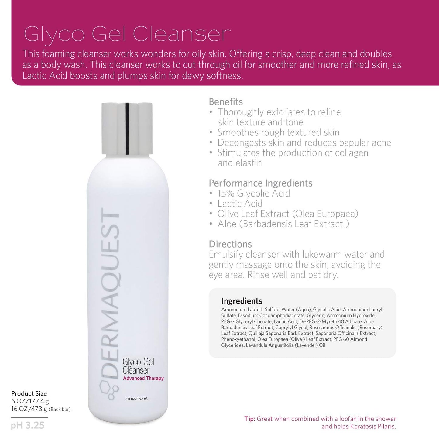DermaQuest Advanced Therapy Foaming Glyco Gel Based Cleanser with 15% Glycolic Acid & Lactic Acid - Deep Cleansing Daily Face Wash for Oily Skin