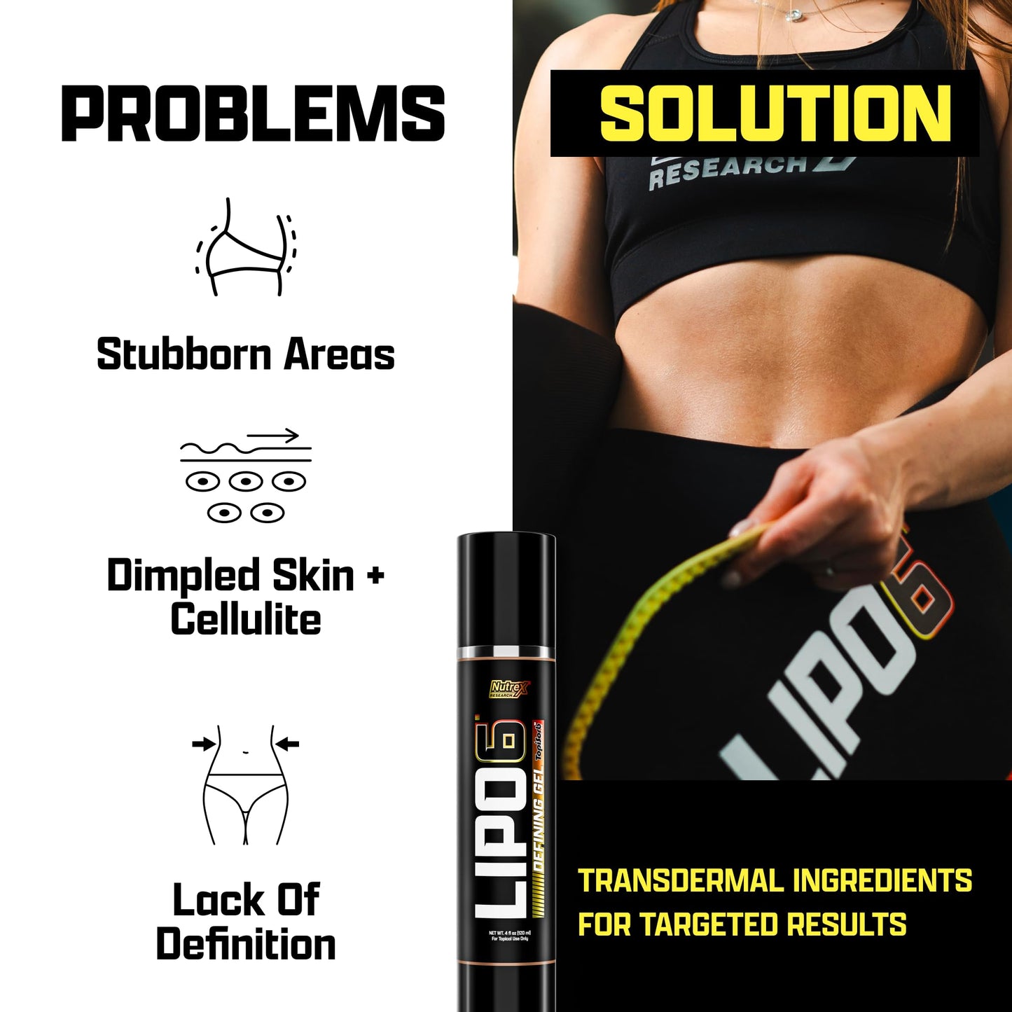 Nutrex Research Lipo 6 Defining Gel Waist Trimmer Belt Sweat Band Waist Sweat Enhancing Cream Workout Bundle Thermogenic Heat Activated Fast Absorbing
