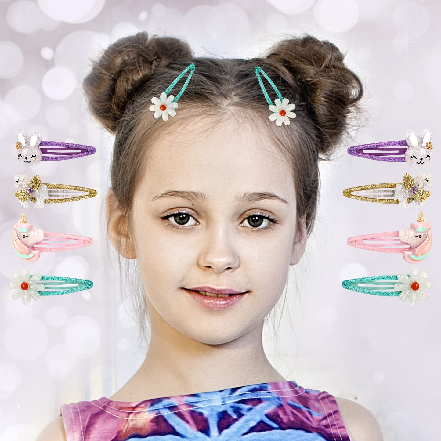 Girls Unicorn Hair Clips Toddler Girls Snap Clips with Cute Flower Pattern,Lovely Rabbit Metal Snap Hair Pins,Cute Flower Hair Clip for Toddlers