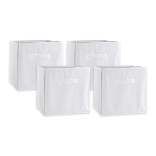 DII Non Woven Fabric Storage Bin Collection Collapsible Organizer Cube, Large Set, 11x11x11, White, 4 Count