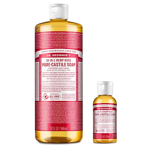 Dr. Bronner's Pure-Castile Liquid Soap - Rose Bundle. 32 oz. Bottle and 2 oz. Travel Bottle