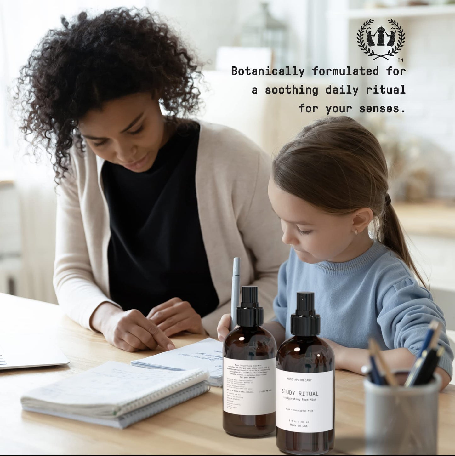 Muse Apothecary Study Ritual - Aromatic and Invigorating Room Mist, 4 oz, Infused with Natural Essential Oils - Aloe + Eucalyptus Mint, 2 Pack
