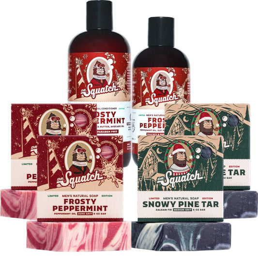 Dr. Squatch Men's Natural Soap and Hair Care - Snowy Pine Tar and Frosty Peppermint Shampoo and Conditioner - Blizzard Expanded Pack - Limited Edition Beauty & Personal Care Dr. Squatch