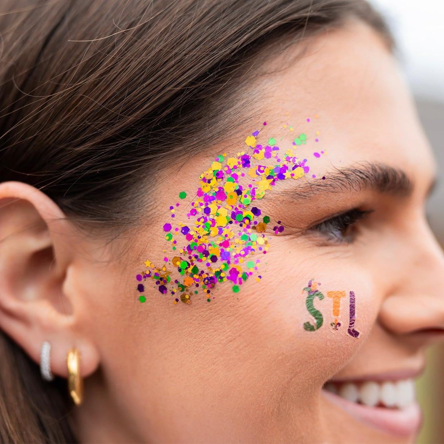 Mardi Gras Glitter Gel for Body, Face, Hair and Lip, Color Changing Glitter Gel Under Light (Mardi Gras)