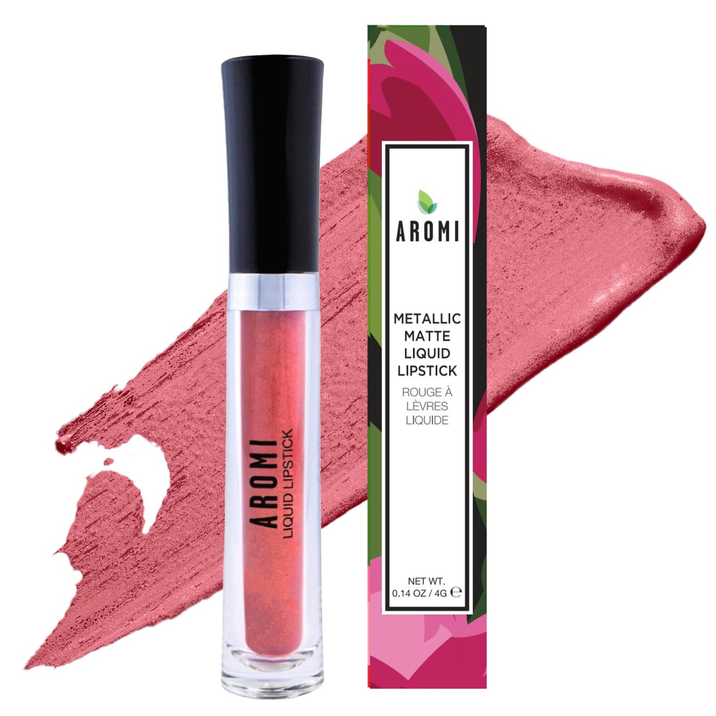 Aromi Metallic Liquid Lipstick | Peachy Pink, Coral Lip Color with Shimmery Finish, Long-lasting, Vegan, Cruelty-free, Smudge Proof, Gluten Free (Rose