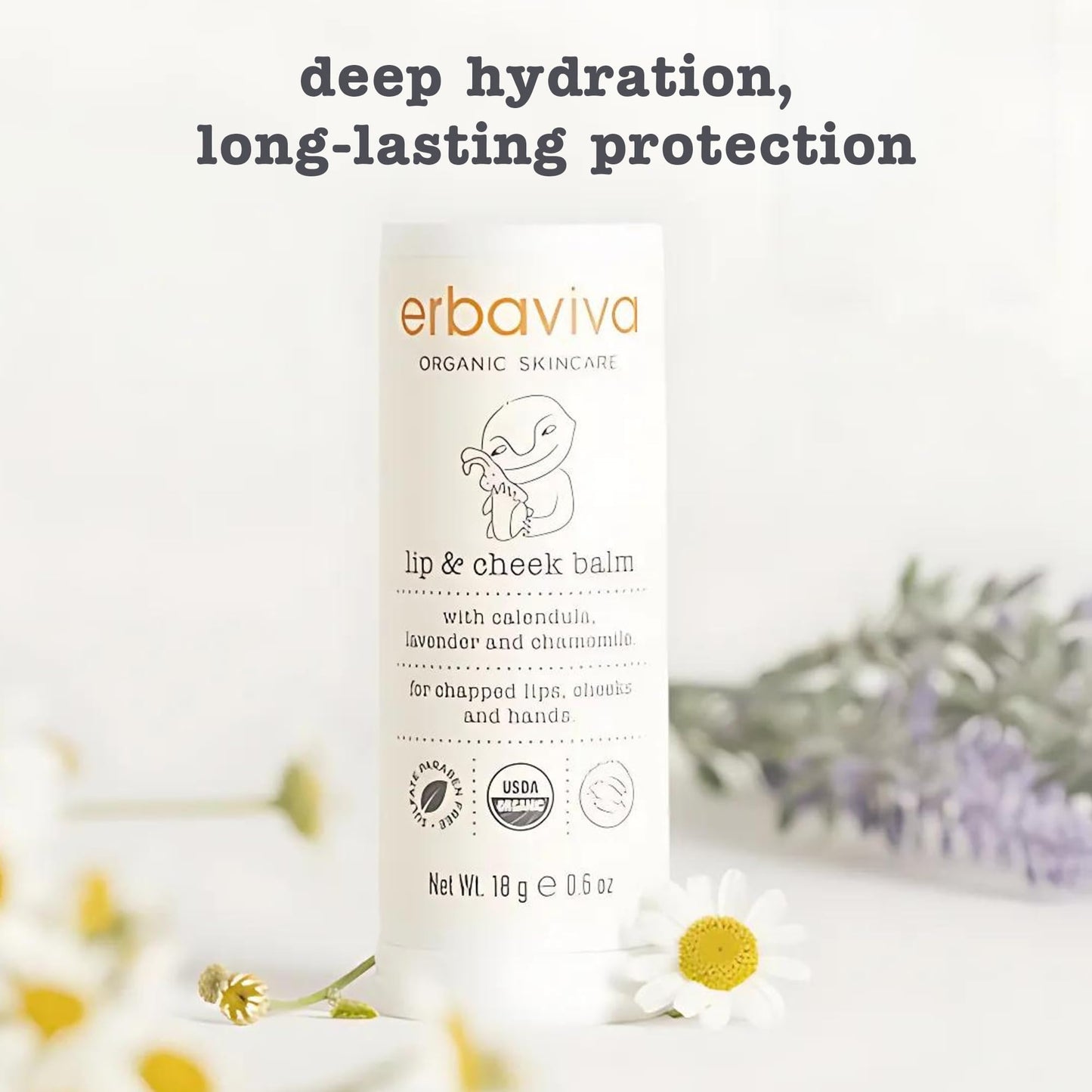 Erbaviva Organic Lip & Cheek Balm - Moisturizing Stick for Baby & Adults | USDA Organic, Shea Butter & Calendula for Dry, Chapped Skin | Lip, Cheek