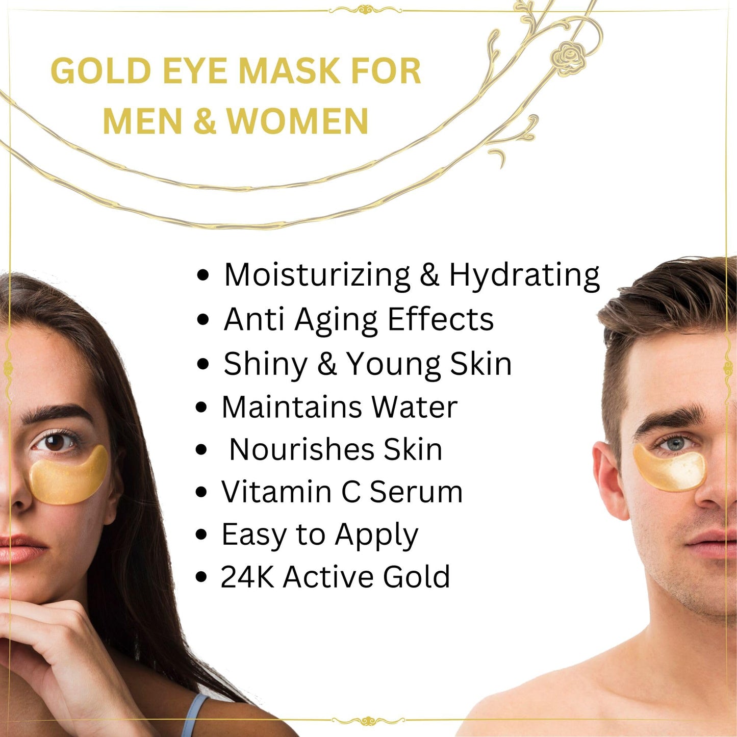 Green Cosmos 30 Pairs 24k Gold Under Eye Patches, Gold Crystal Collagen Eye Mask, Dark Circles Treatments, Removes Under Eye Bags, Collagen Gel Pads