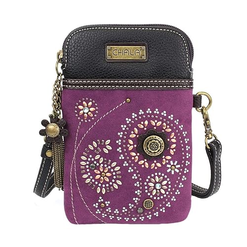 Chala Group Dazzled Paisley Cellphone Crossbody Handbag, Purple, 5" x 7.5" x 1"