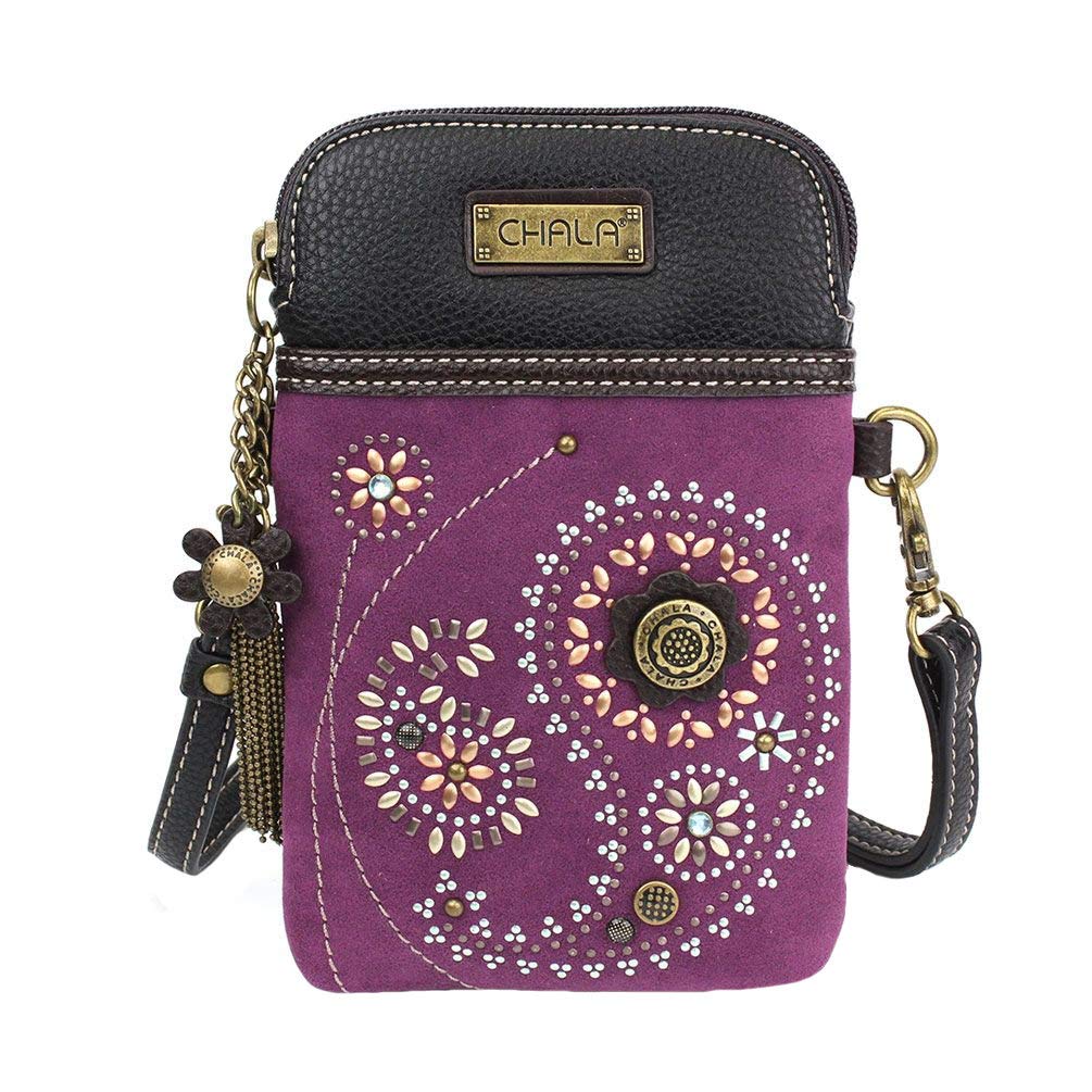 Chala Group Dazzled Paisley Cellphone Crossbody Handbag, Purple, 5" x 7.5" x 1"