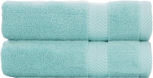 BY LORA Natural Water Absorbent Bath Sheet Towel Set - Oversized, Soft, Eco-Friendly Terry Cotton Towels for Home and Spa - Nautical Teal - 2-Pieces
