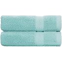 BY LORA Natural Water Absorbent Bath Sheet Towel Set - Oversized, Soft, Eco-Friendly Terry Cotton Towels for Home and Spa - Nautical Teal - 2-Pieces