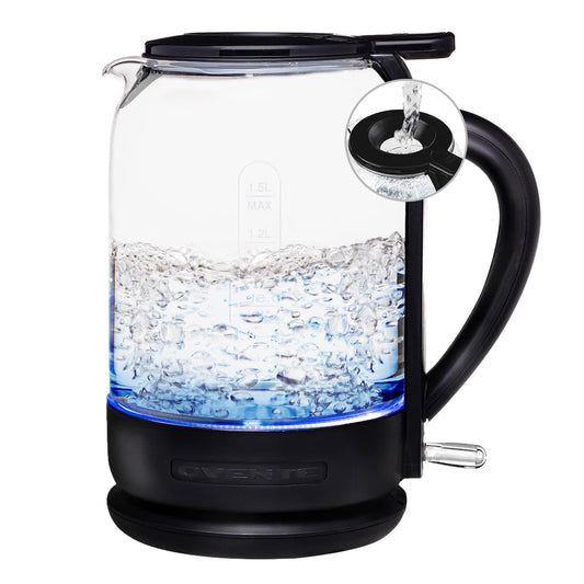 OVENTE Electric Kettle with 1.5L Borosilicate Glass, 1500W Fast Boiling Water Heater for Coffee or Tea, Easy to Fill Lid, Auto Shut-Off, Boil-Dry…