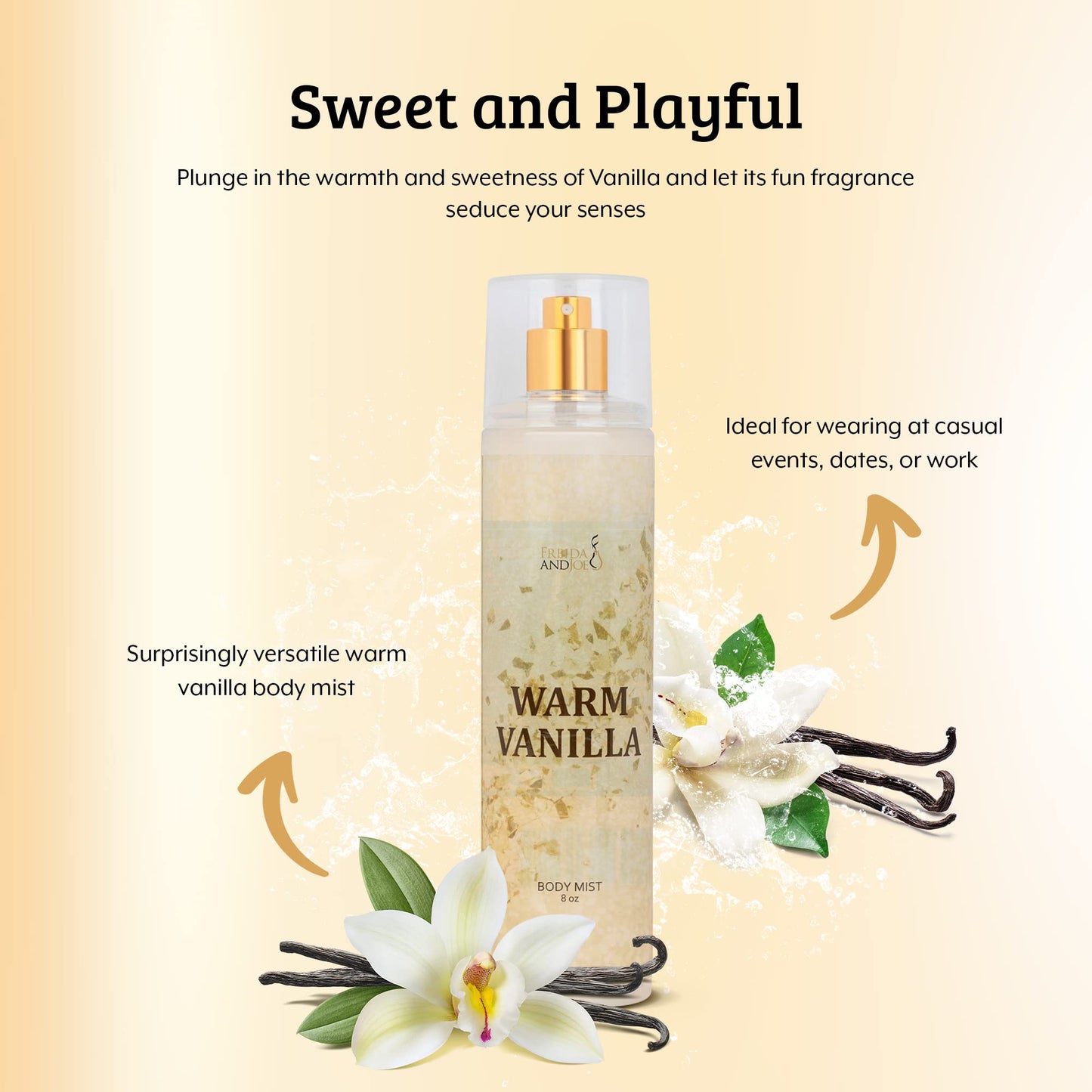 Freida and Joe Warm Vanilla Unisex, Womens Perfume Fragrance Body Mist & Sprays, Women's Fruity Luxury Scented Gifts & Presents, 8 oz Fine Mist Spray Beauty & Personal Care Freida and Joe