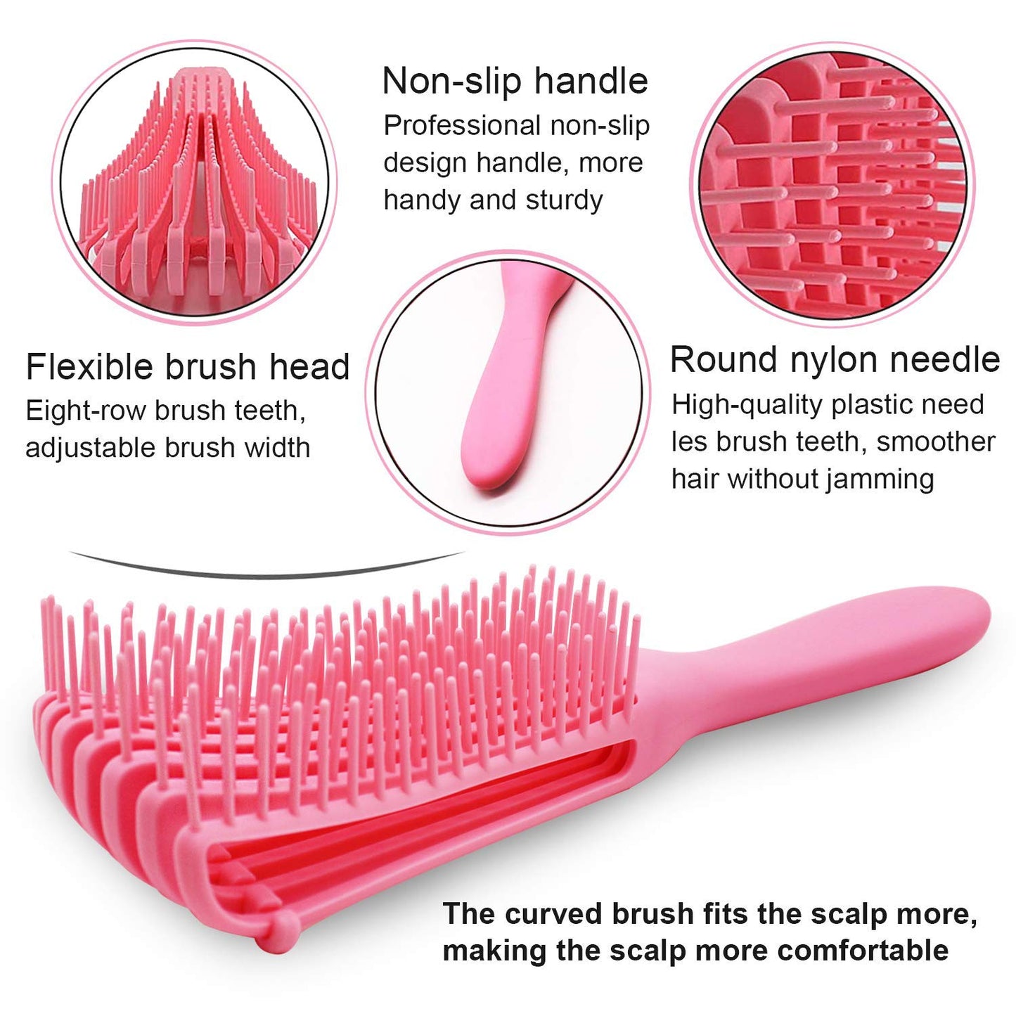 EZ Detangler Brush with Edge Brush, Rat Tail Combs Set for Natural, Curly, Wet/Dry, Black Hair, Flex Detangling Brush set for Hair Style and Cuting